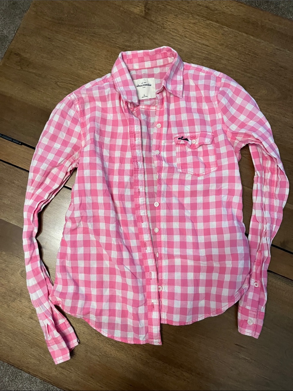 abercrombie kids Pink & White Gingham Button-Down Shirt